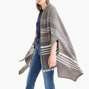 J. Crew Summerweight Cape Wrap Shawl in Gray and Red Striped